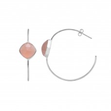 Rose Chalcedony 12x12mm Cushion Hoop gemstone earring 7.25 gms